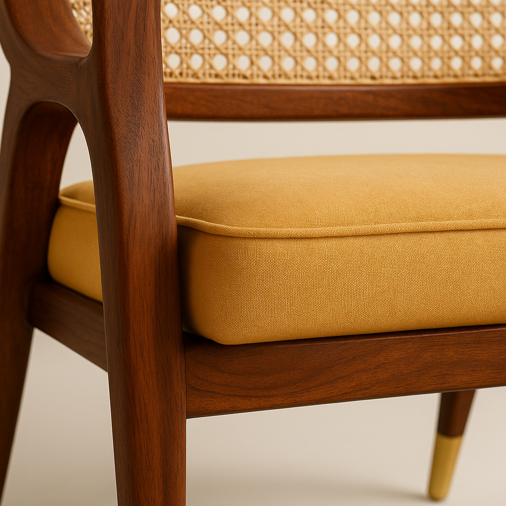 Modern Sheesham Accent Chair | Walnut Finish | Brass Highlights