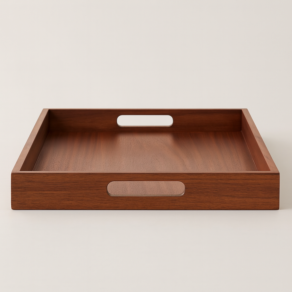 Handcrafted Sagwan Wooden Tray | Rectangular Shape | Honey Finish | Decorative Tray