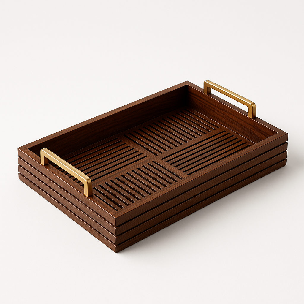 Sagwan Rectangular Designer Tray with Brass Detailing