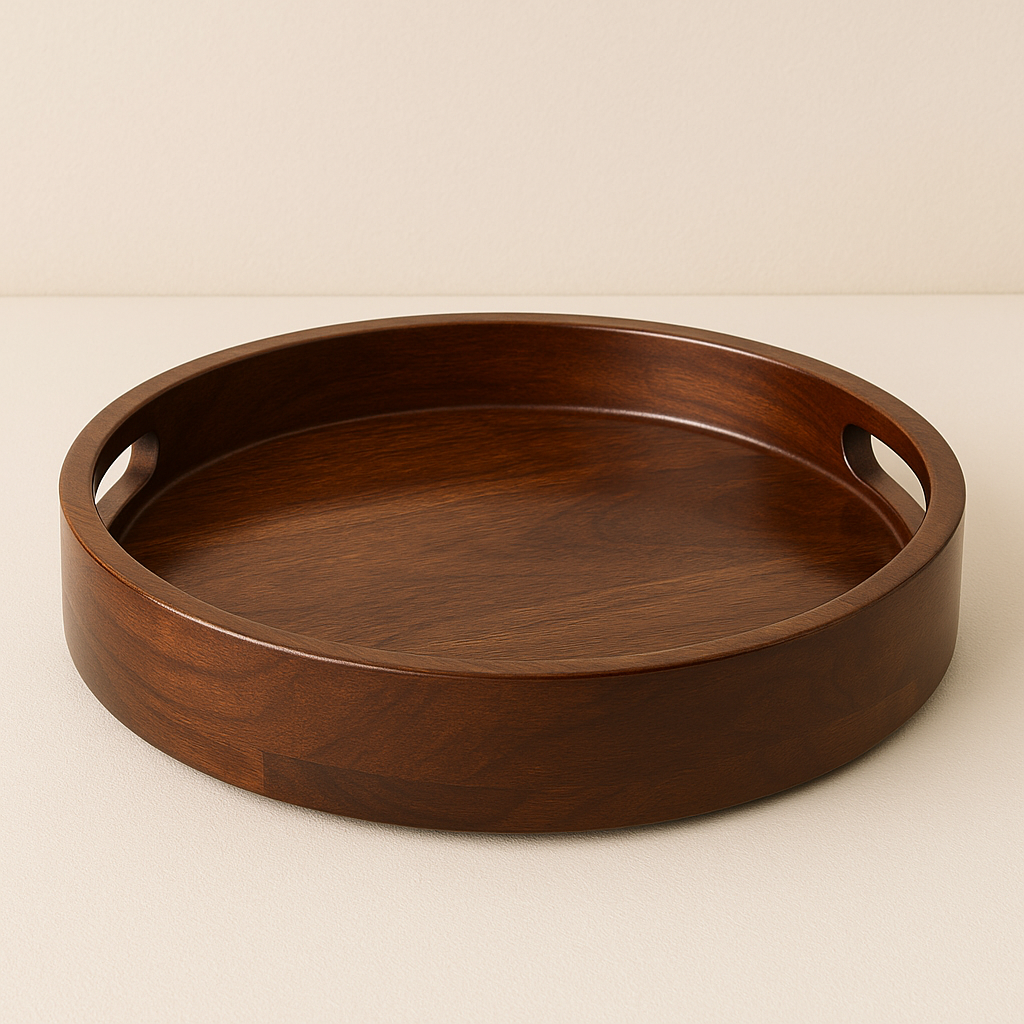 Sagwan Round Wooden Tray | Natural Finish | Handcrafted Serving Tray for Home & Kitchen