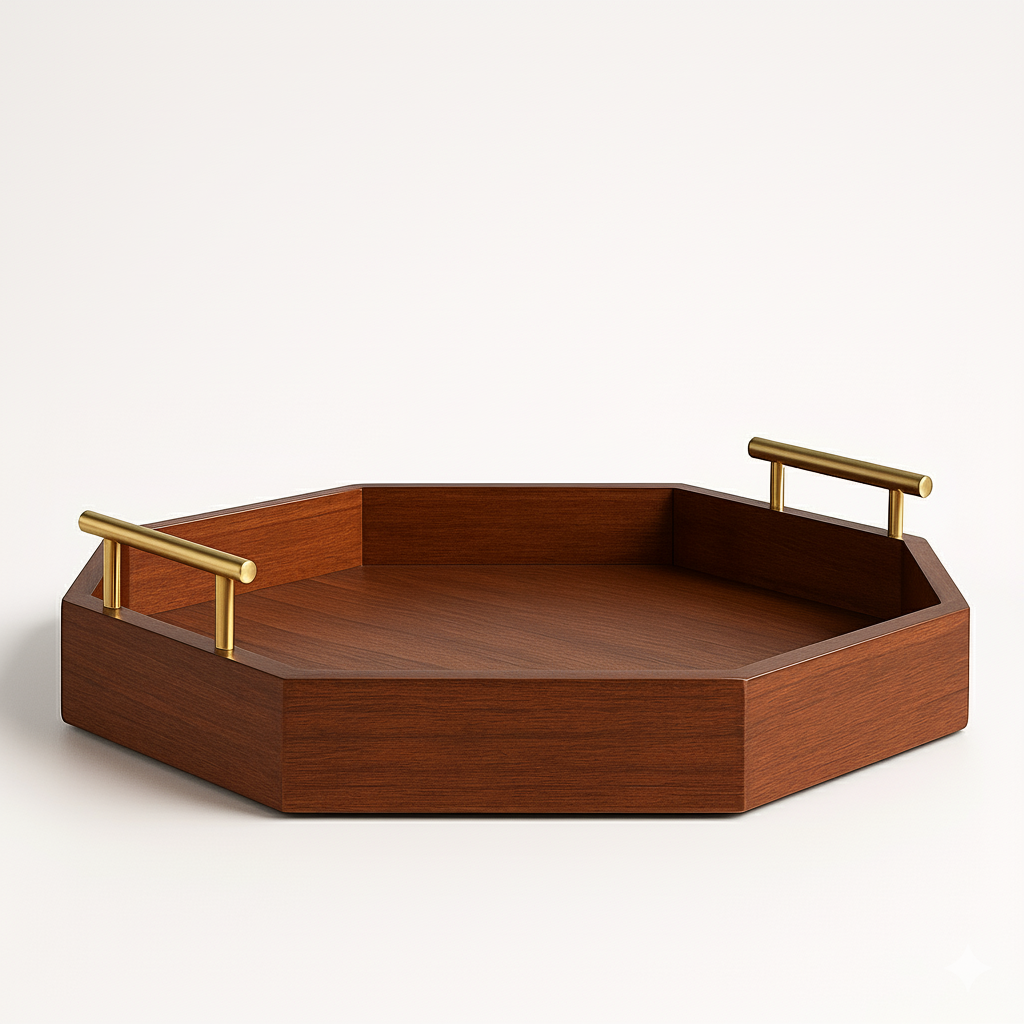 Sheesham Wood Tray with Brass Handles | Premium Honey Finish | Handmade Home Décor Tray