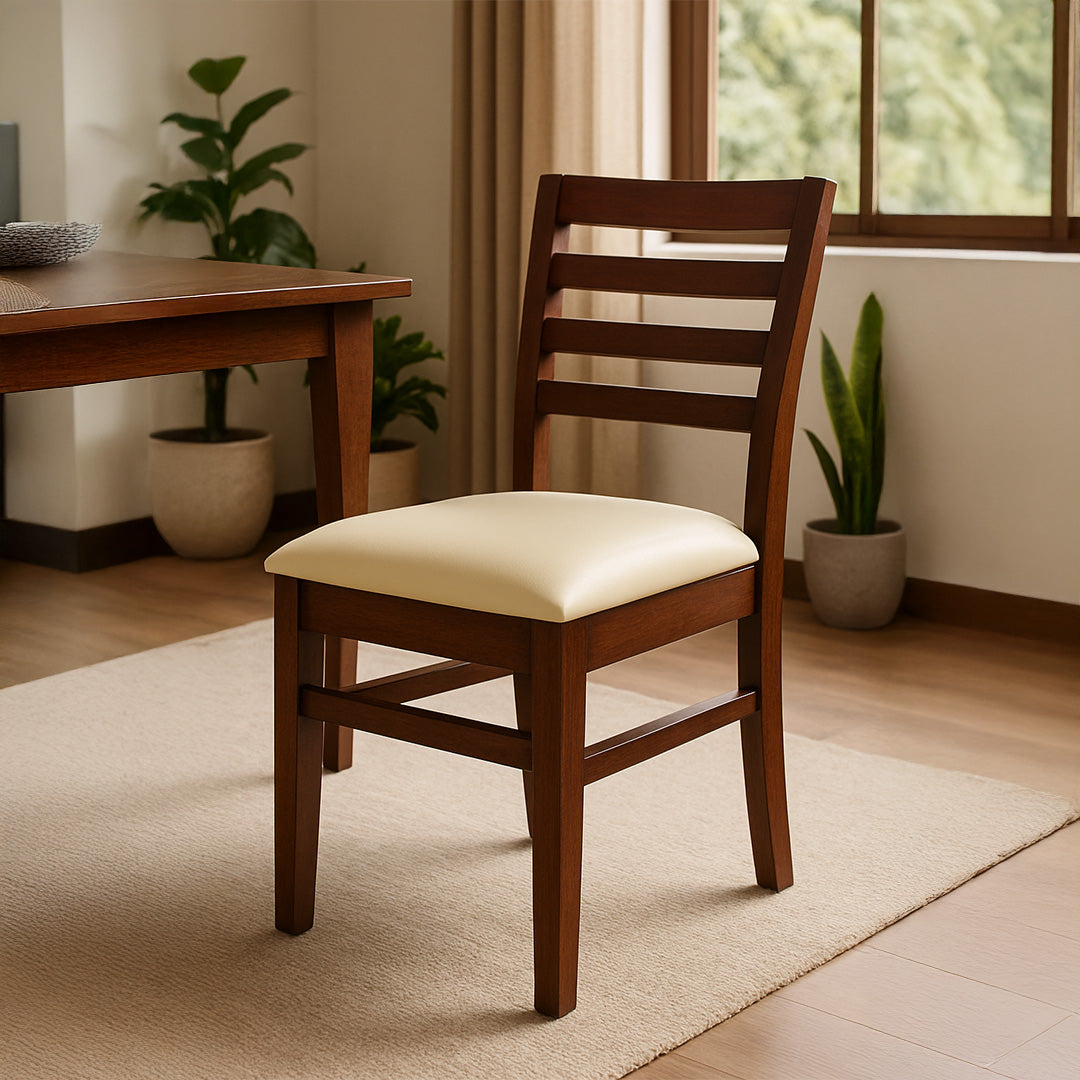 Sheesham Wood Dining Chair with Cushion | Dark Walnut Finish | Handcrafted Wooden Furniture