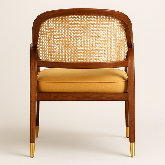 Modern Sheesham Accent Chair | Walnut Finish | Brass Highlights