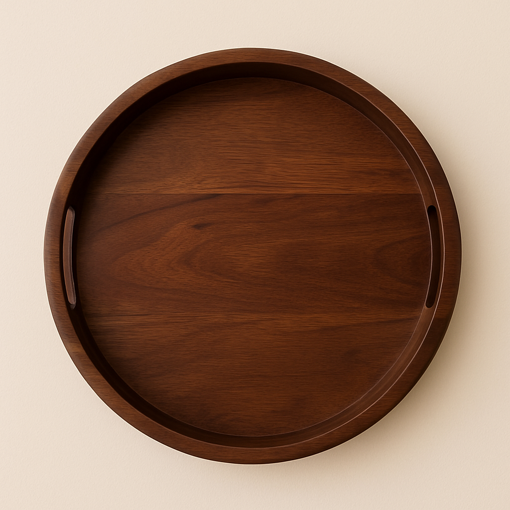 Sagwan Round Wooden Tray | Natural Finish | Handcrafted Serving Tray for Home & Kitchen