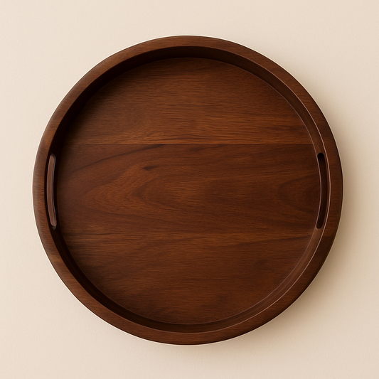 Sagwan Round Wooden Tray | Natural Finish | Handcrafted Serving Tray for Home & Kitchen