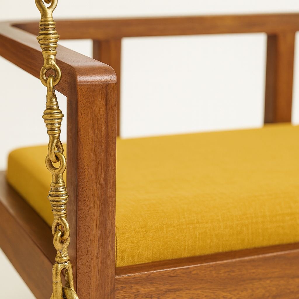 Handcrafted Wooden Swing for Indoors| Brass Detailing With Comfortable Cushion