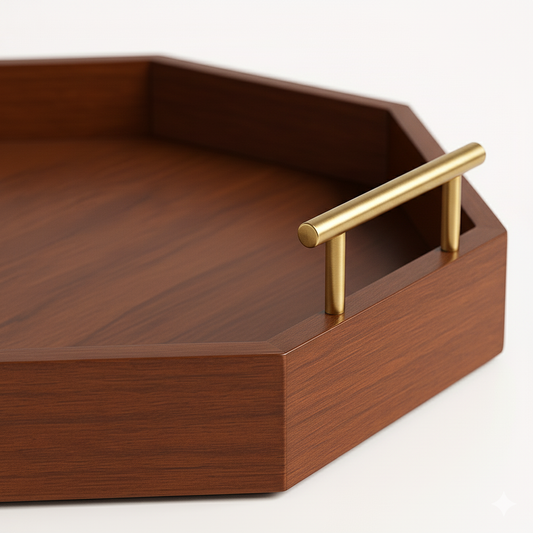 Sheesham Wood Tray with Brass Handles | Premium Honey Finish | Handmade Home Décor Tray
