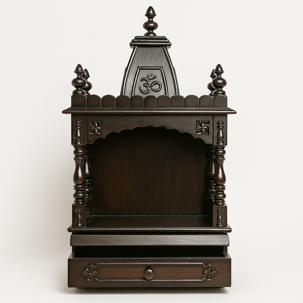 Handcrafted Saagwan Temple with Storage Drawer | Elegant Wooden Finish