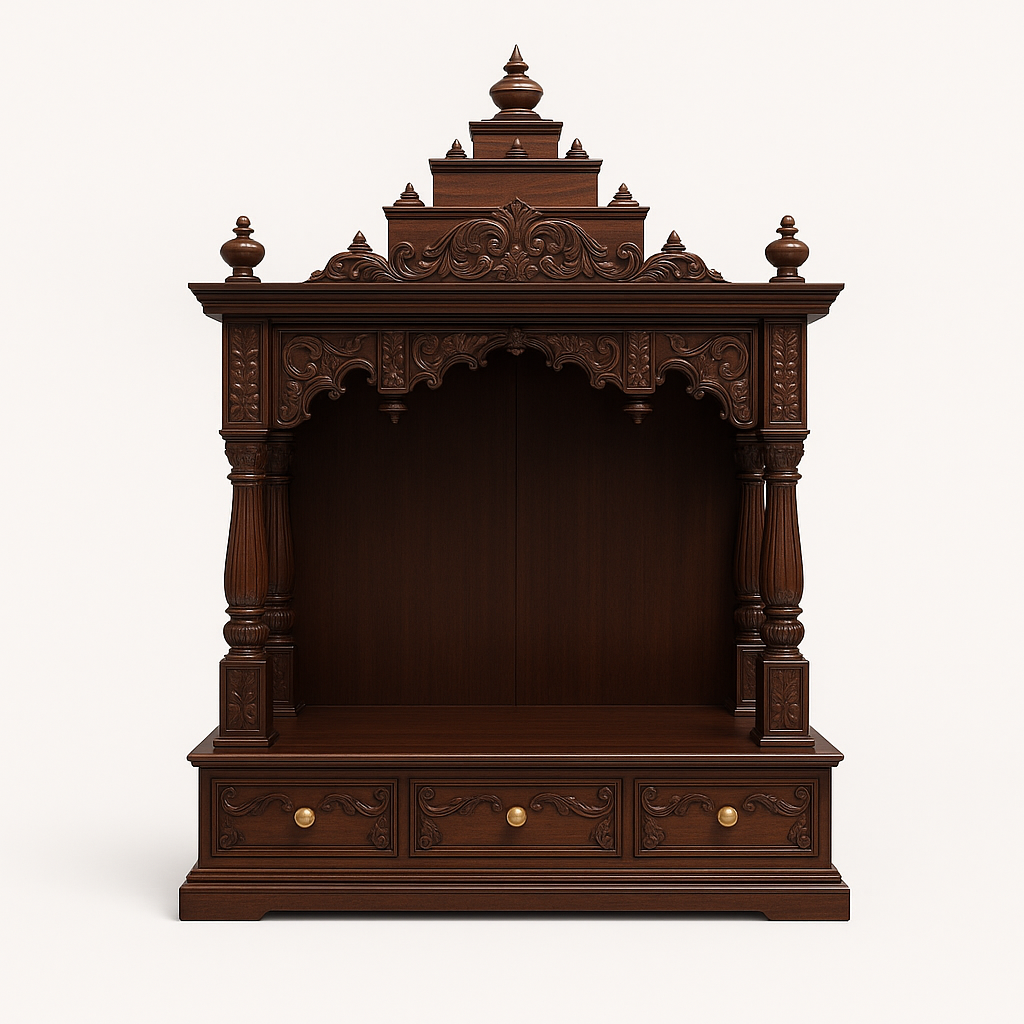 Sagwan Home Temple with Steps | Wooden Pooja Mandir | Traditional Carved Design