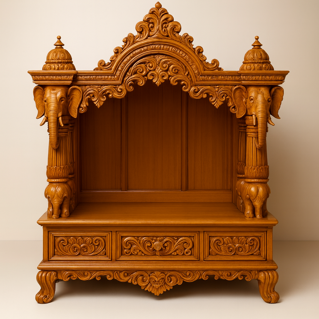 Sagwan  Wooden Temple with Artistic Carving | Storage Cabinate