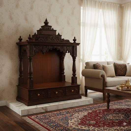 Sagwan Home Temple with Steps | Wooden Pooja Mandir | Traditional Carved Design