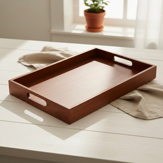 Handcrafted Sagwan Wooden Tray | Rectangular Shape | Honey Finish | Decorative Tray
