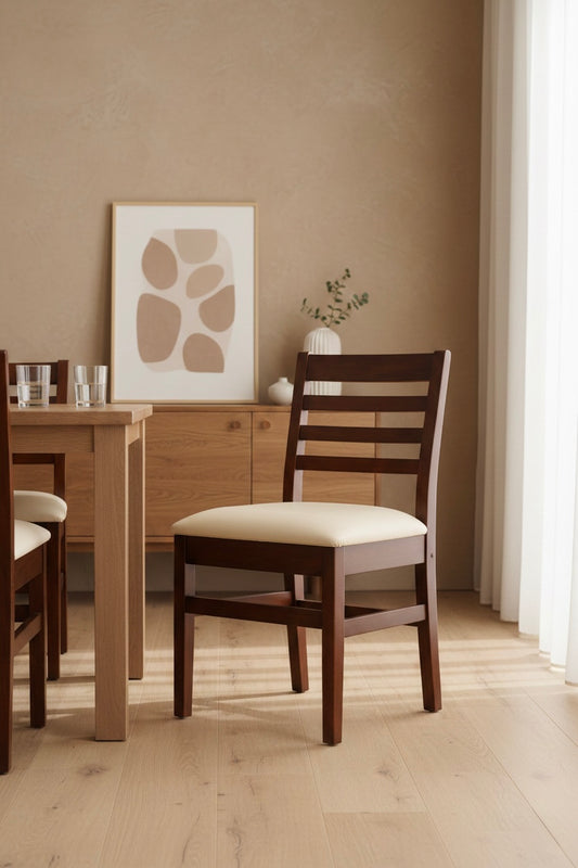 Sheesham Wood Dining Chair with Cushion | Dark Walnut Finish | Handcrafted Wooden Furniture