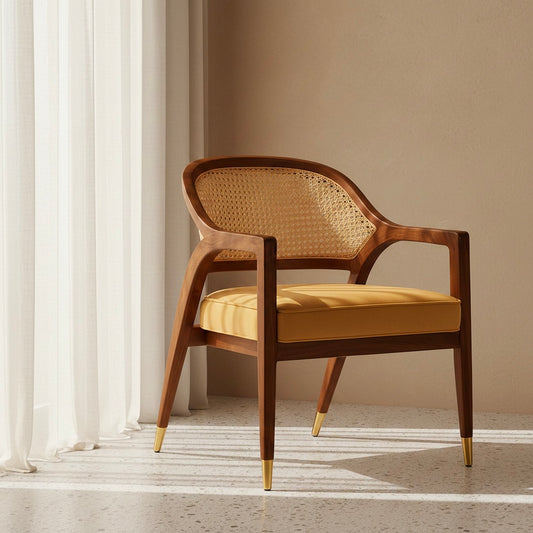 Modern Sheesham Accent Chair | Walnut Finish | Brass Highlights