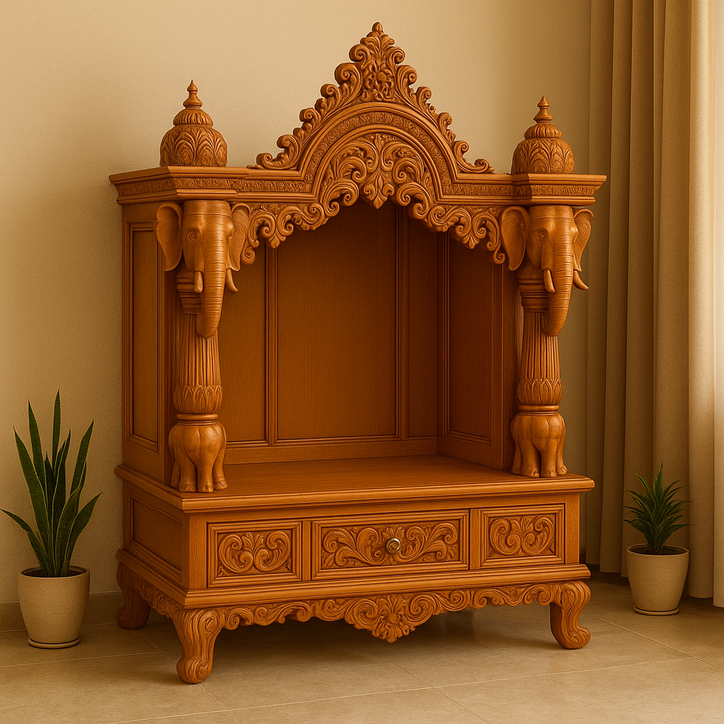 Sagwan  Wooden Temple with Artistic Carving | Storage Cabinate