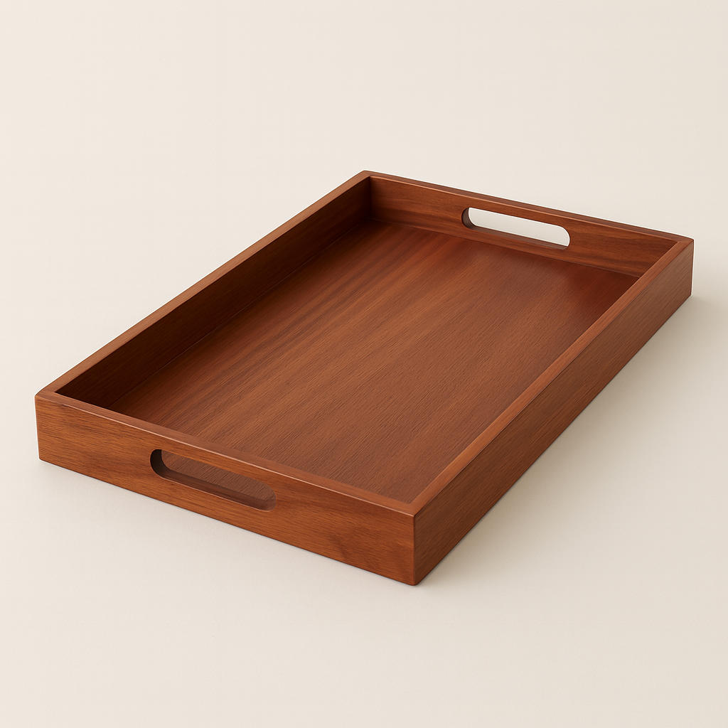 Handcrafted Sagwan Wooden Tray | Rectangular Shape | Honey Finish | Decorative Tray