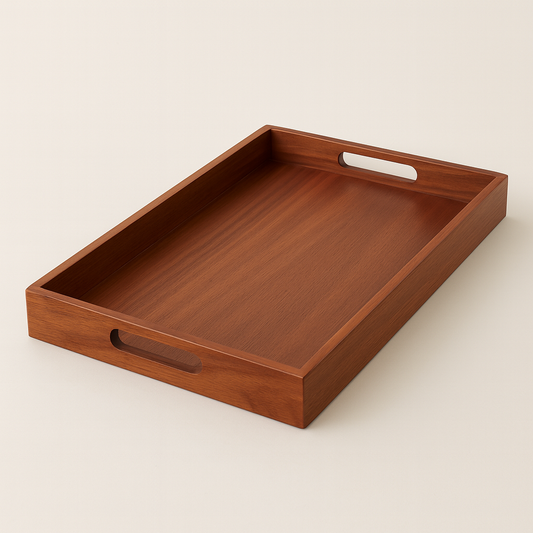 Handcrafted Sagwan Wooden Tray | Rectangular Shape | Honey Finish | Decorative Tray