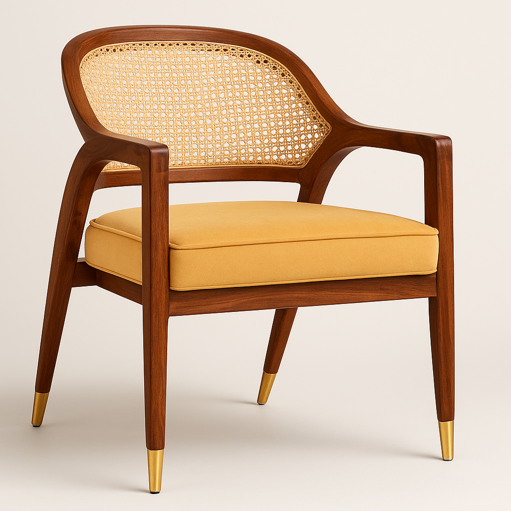 Modern Sheesham Accent Chair | Walnut Finish | Brass Highlights