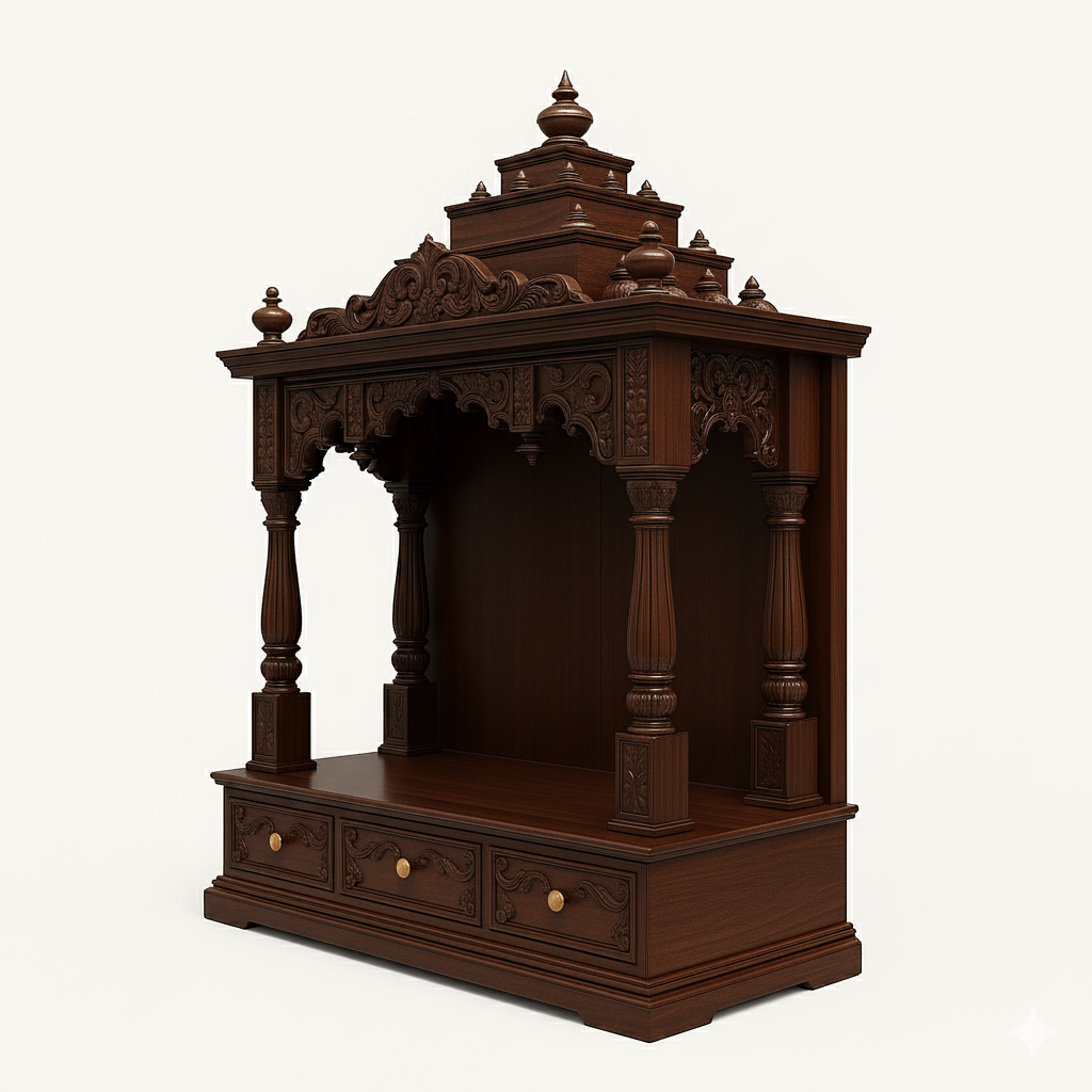 Sagwan Home Temple with Steps | Wooden Pooja Mandir | Traditional Carved Design